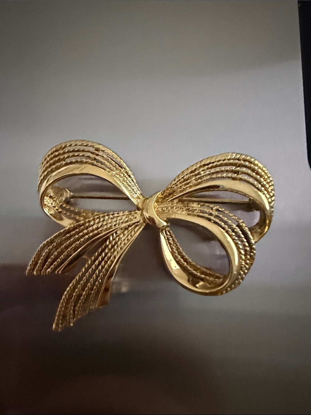 Napier Gold Rope-Textured Bow Brooch